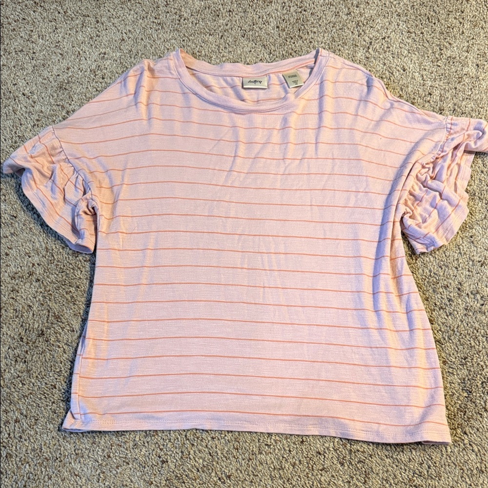 Daytrip Pink and Orange Striped Ruffle Sleeve Tee size extra small